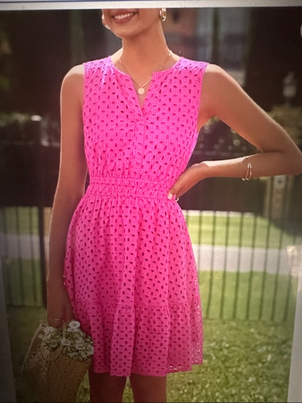 NWT Sleeveless Eyelet Summer Dress in Rose Red, size Large